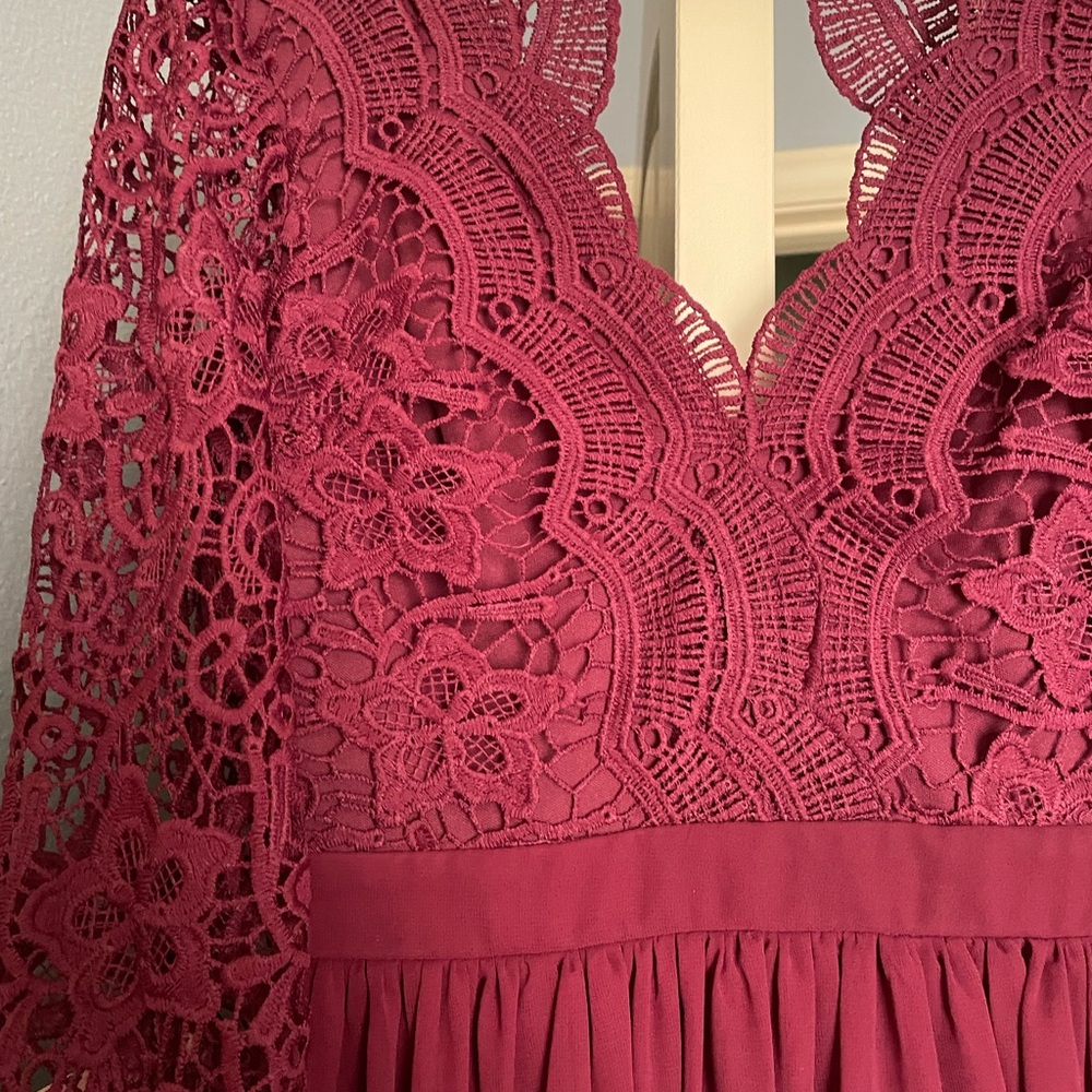 Maroon Dress with Lace Sleeves